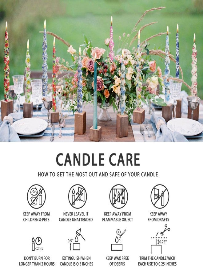 Gedengni Floral Taper Candles Spiral Candlesticks - Set of 2 Blue and White Chinoiserie Twisted Candle Short Candle Sticks Print Tapered Candles for Home Party Wedding Dinner Party (2D2T-BLUWHT) - Image 3